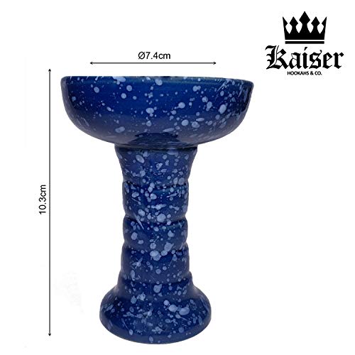 KAISER - Cazoleta BLUE TORNADO de cerámica artesanal cachimba shisha - Tipo Phunnel, Compatible con todos los gestores de calor, Barro Blanco, Color Azul (JUNTA DE REGALO)