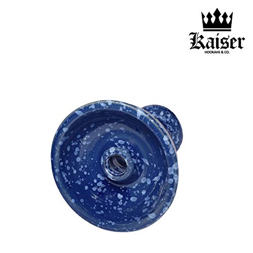 KAISER - Cazoleta BLUE TORNADO de cerámica artesanal cachimba shisha - Tipo Phunnel, Compatible con todos los gestores de calor, Barro Blanco, Color Azul (JUNTA DE REGALO)