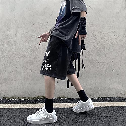 KAL'ANWEI Women's Shorts Loose ​High Waist Cycling Summer Clothes Oversize Sports Harajuku Plus Size Sweatpants Goth Korean Hip Hop-Negro_L