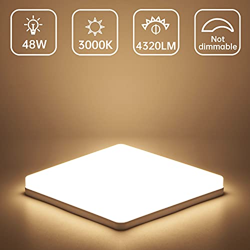 Kambo LED Lámpara de Techo 48W Moderna Cuadrada Plafon Techo Led Blanca Moderno Blanco Cálido 3000K 4320LM Para Baño Cocina Sala de Estar Dormitorio Pasillo Habitacion Comedor Balcón