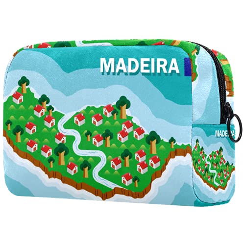 KAMEARI Bolsa de cosméticos Madeira Map Large Cosmetic Bag Organizador Multifuncional Bolsas de Viaje