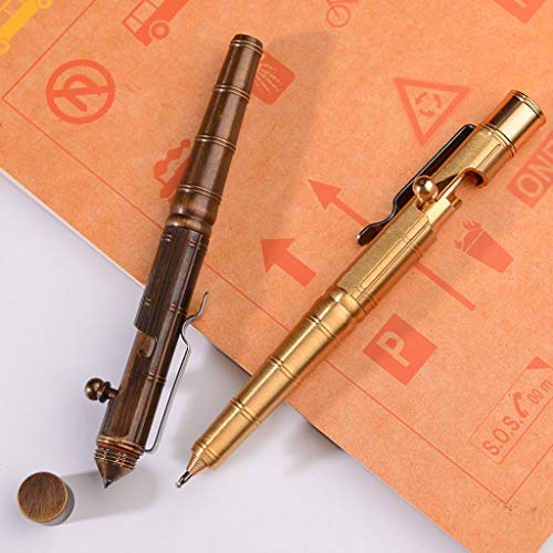 Karrychen Solid Brass Gel Ink Pen Retro Bamboo Node Bolt Action Writing Tool Stationery