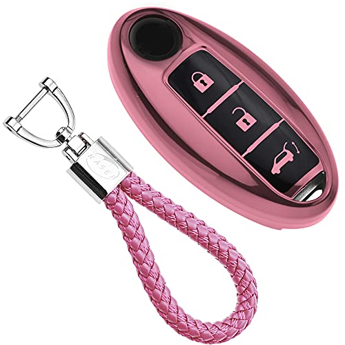 kaser Funda de Silicona para Llave Nissan – Cover Mando Distancia Carcasa de TPU Cromo Suave para Keyless Nissan Qashqai Juke X-Trail Micra Murano Protección con Llaveros (Rosa)