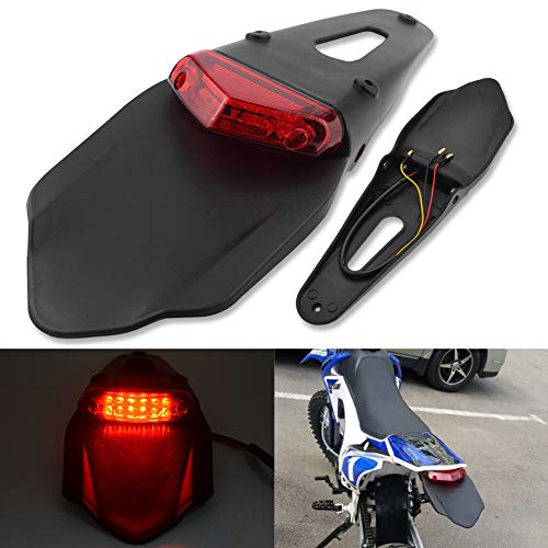 KaTur ‒ Guardabarros trasero con luz trasera de freno LED para motocicleta de motocross, enduro (lente roja)