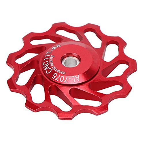 Keenso Roldana de Guía 11T, Polea de Cambios de Cerámica Trasera, Accesorio para Cambios de Bicicleta(Rojo)