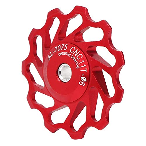 Keenso Roldana de Guía 11T, Polea de Cambios de Cerámica Trasera, Accesorio para Cambios de Bicicleta(Rojo)