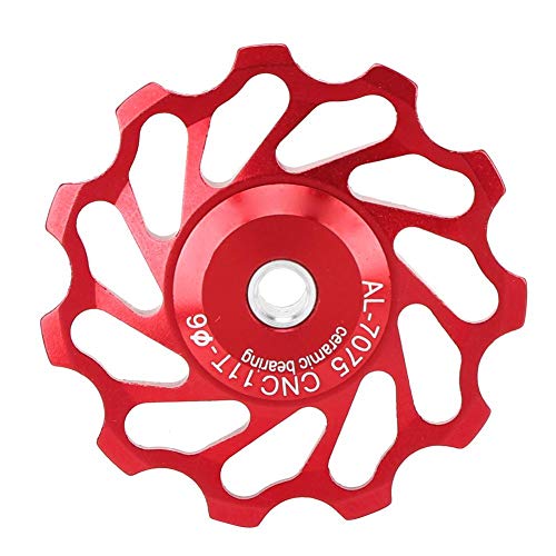 Keenso Roldana de Guía 11T, Polea de Cambios de Cerámica Trasera, Accesorio para Cambios de Bicicleta(Rojo)