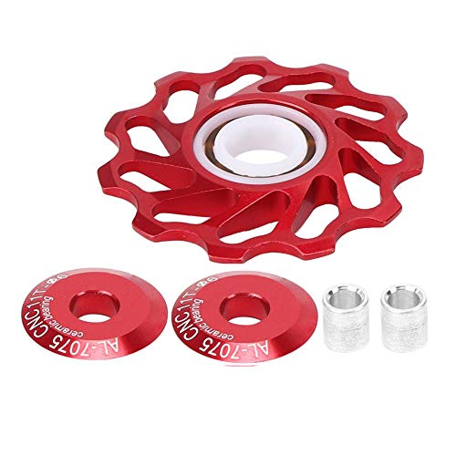 Keenso Roldana de Guía 11T, Polea de Cambios de Cerámica Trasera, Accesorio para Cambios de Bicicleta(Rojo)