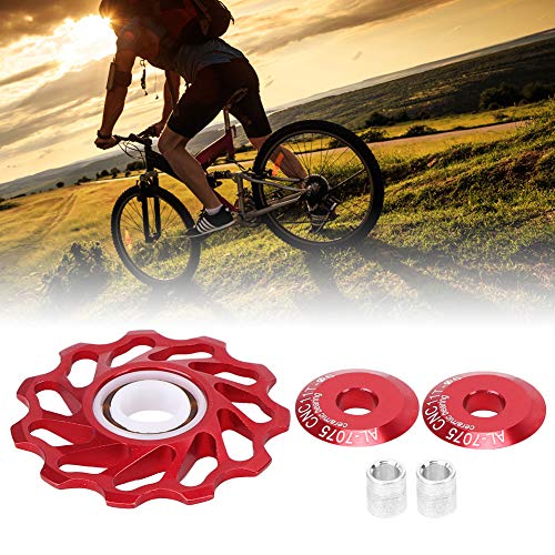 Keenso Roldana de Guía 11T, Polea de Cambios de Cerámica Trasera, Accesorio para Cambios de Bicicleta(Rojo)