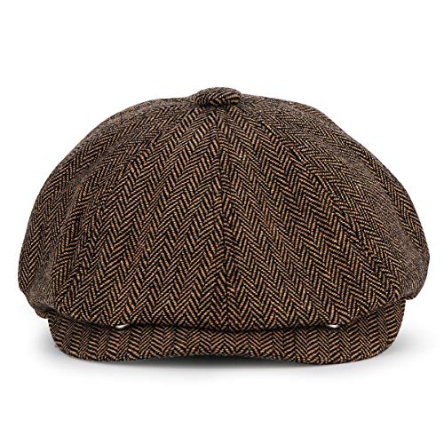 KeepSa Newsboy Casquillo Plano Sombreros Baker Boy Gorras - 8 Panel Peaky Herringbone Tweed Gatsby Hat Ivy Irish Cap para Hombres y Mujeres, Ajuste 56~62cm