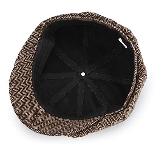 KeepSa Newsboy Casquillo Plano Sombreros Baker Boy Gorras - 8 Panel Peaky Herringbone Tweed Gatsby Hat Ivy Irish Cap para Hombres y Mujeres, Ajuste 56~62cm