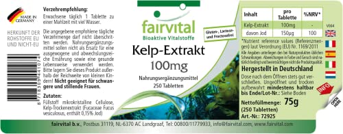 Kelp 100mg - Extracto VEGANO de Alga Kelp - 150µg de yodo natural - Fucus vesiculosus - 250 Comprimidos - Calidad Alemana