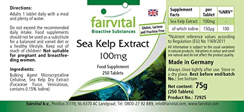 Kelp 100mg - Extracto VEGANO de Alga Kelp - 150µg de yodo natural - Fucus vesiculosus - 250 Comprimidos - Calidad Alemana
