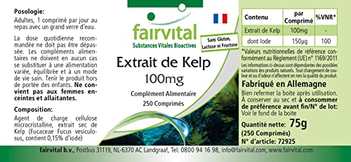 Kelp 100mg - Extracto VEGANO de Alga Kelp - 150µg de yodo natural - Fucus vesiculosus - 250 Comprimidos - Calidad Alemana