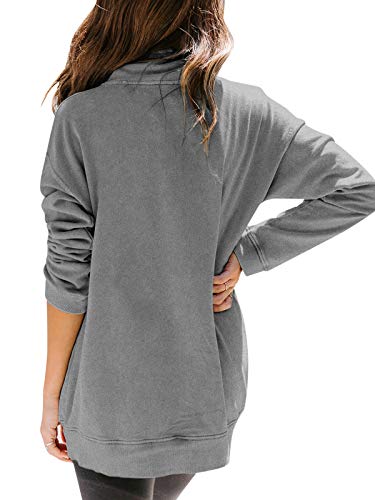 kenoce Sudaderas con Capucha Informales para Mujer Bloque de Color a Rayas con Cordón de Manga Larga Sudaderas con Capucha Túnica de Punto N-Gris XL