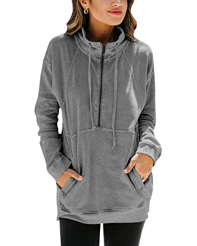 kenoce Sudaderas con Capucha Informales para Mujer Bloque de Color a Rayas con Cordón de Manga Larga Sudaderas con Capucha Túnica de Punto N-Gris XL