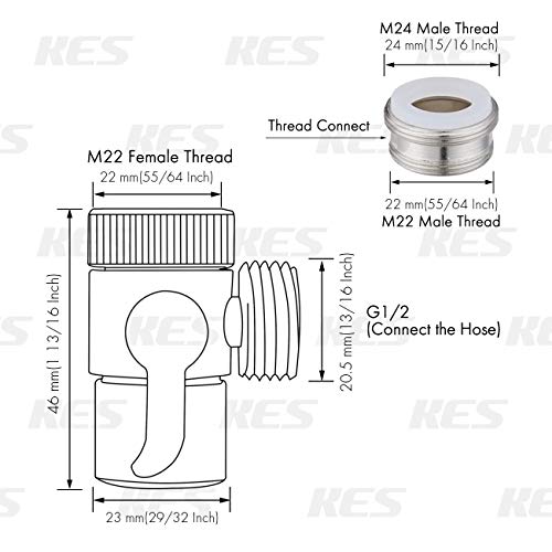 KES Válvula Desviador para el Grifo del Fregadero de la Cocina o Grifo del Fregadero del Cuarto de Baño Parte de Repuesto, M22 X M24, Cromo Pulido, PV10-CH