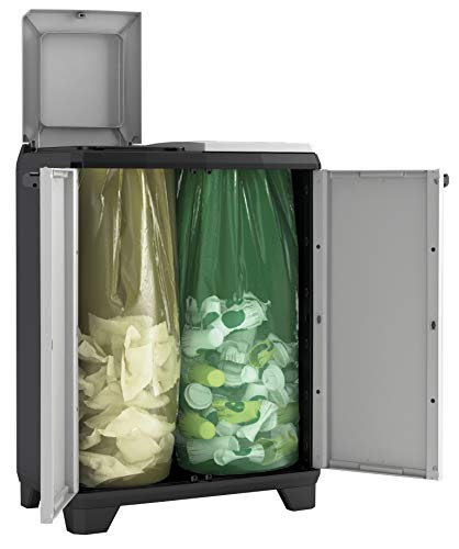 Keter Cubo Split Premium | Sistema de Reciclaje Organizador con 2 Compartimentos | Dimensiones 68 x 39 x 92 cm