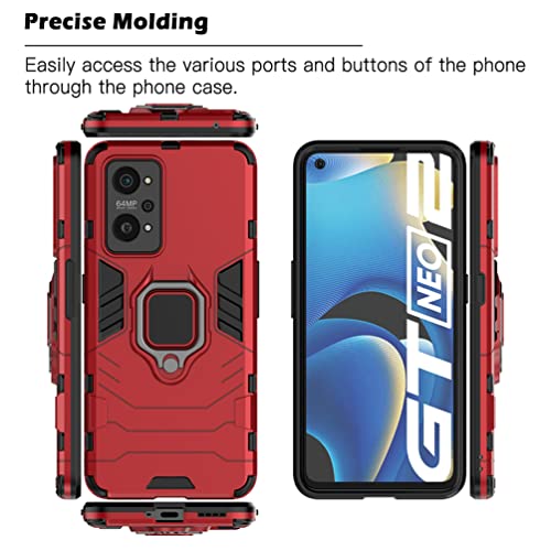 KEYYO Funda + [2 Piezas] Protector de Pantalla para OPPO Realme GT Neo 2, TPU/PC Antigolpes Armor Protección Carcasa [360° Soporte] con 9H Dureza Vidrio Templado Protector, Rojo