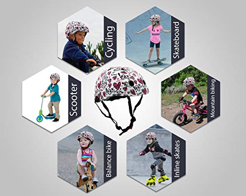 KIDDIMOTO Casco Bicicleta Completamente Ajustabl - Bici Casco para Infantil y Niños para Patinete, Ciclismo, Scooter, Bicicleta de Equilibrio y Monopatin - Amor - S (48-53cm)