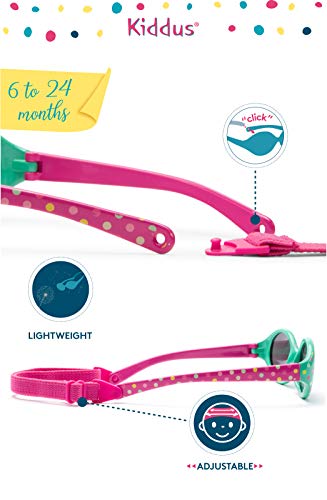 Kiddus Gafas de sol para bebe, niños y niñas. SUPER FLEXIBLES. A partir de 6 meses. UV400 100% protección rayos UVA y UVB. Seguras, confortables, muy resistentes. Topos multicolor