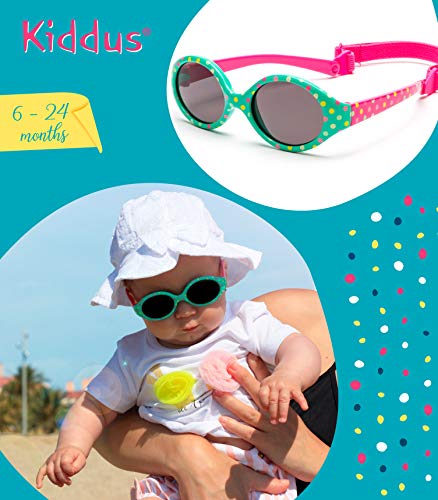 Kiddus Gafas de sol para bebe, niños y niñas. SUPER FLEXIBLES. A partir de 6 meses. UV400 100% protección rayos UVA y UVB. Seguras, confortables, muy resistentes. Topos multicolor