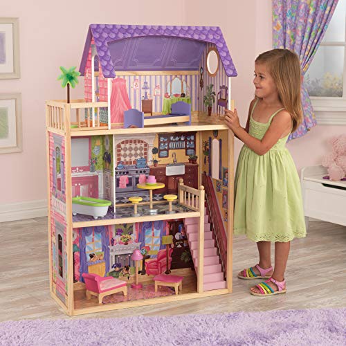 KidKraft 65092 Casa de muñecas de madera Kayla para muñecas de 30 cm con 10 accesorios incluidos y 3 niveles de juego