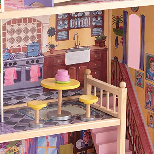 KidKraft 65092 Casa de muñecas de madera Kayla para muñecas de 30 cm con 10 accesorios incluidos y 3 niveles de juego