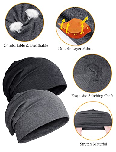 Kiiwah 2pcs Gorro Slouch Beanie para Hombres y Mujer, Gorros de Punto Unisex Transpirable y Ligero para Deporte Corriendo de Invierno (Negro y Gris)