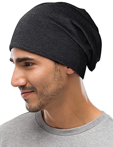 Kiiwah 2pcs Gorro Slouch Beanie para Hombres y Mujer, Gorros de Punto Unisex Transpirable y Ligero para Deporte Corriendo de Invierno (Negro y Gris)