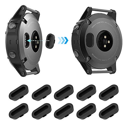 KIMILAR [10 Piezas Tapón Antipolvo De Silicona Compatible con Garmin Vivoactive 3/Vivoactive 3 Music/Vivoactive 3 Trainer, Garmin Fenix 5/5 Plus/5s/5s Plus/ 5x/5x Plu/Forerunner 935 (Negro)