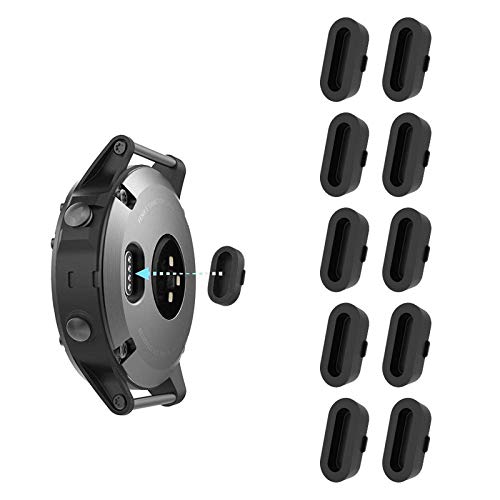 KIMILAR [10 Piezas Tapón Antipolvo De Silicona Compatible con Garmin Vivoactive 3/Vivoactive 3 Music/Vivoactive 3 Trainer, Garmin Fenix 5/5 Plus/5s/5s Plus/ 5x/5x Plu/Forerunner 935 (Negro)