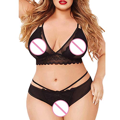 KIMODO Moda Mujer Tallas Grandes Muselina de Encaje Babydoll Lencería Sexy Conjunto de Ropa Interior Camisa Chaleco Body Stocking Conjuntos