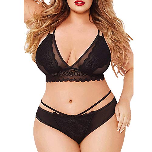 KIMODO Moda Mujer Tallas Grandes Muselina de Encaje Babydoll Lencería Sexy Conjunto de Ropa Interior Camisa Chaleco Body Stocking Conjuntos