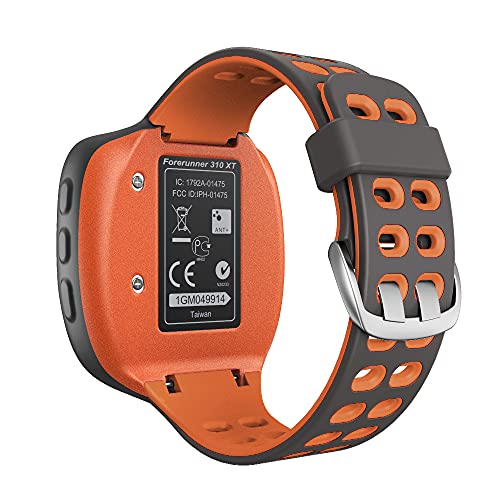 KINKUUN Correas para relojes Compatible con Garmin Forerunner 310XT Pulseras de repuesto.Correa de Reloj.(Gris + naranja)