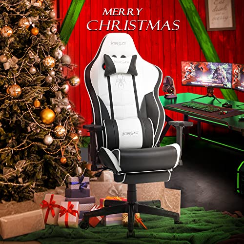 Kirogi Silla Gaming, Silla Gamers con reposapiés, Silla ergonómica de Ordenador, Silla reclinable de Adultos para Juegos de PC, Silla de Oficina Grande con Cuero de Fibra de Carbono.Blanco