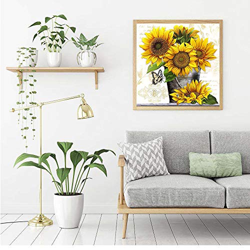 Kit de Pintura de Diamante,DIY 5D Diamond Painting Kit Completo,Diamantes Bordado de Punto de Cruz, Cuadros de Diamantes para Hacer, Manualidades para Decoración de Pared Girasol SIN MARCO