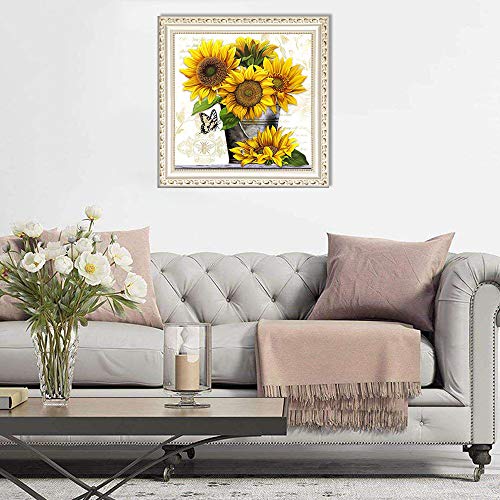 Kit de Pintura de Diamante,DIY 5D Diamond Painting Kit Completo,Diamantes Bordado de Punto de Cruz, Cuadros de Diamantes para Hacer, Manualidades para Decoración de Pared Girasol SIN MARCO