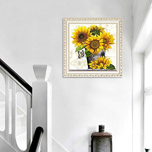 Kit de Pintura de Diamante,DIY 5D Diamond Painting Kit Completo,Diamantes Bordado de Punto de Cruz, Cuadros de Diamantes para Hacer, Manualidades para Decoración de Pared Girasol SIN MARCO