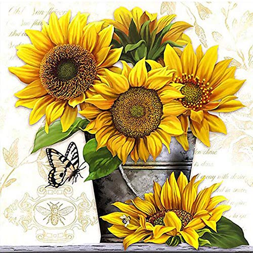 Kit de Pintura de Diamante,DIY 5D Diamond Painting Kit Completo,Diamantes Bordado de Punto de Cruz, Cuadros de Diamantes para Hacer, Manualidades para Decoración de Pared Girasol SIN MARCO