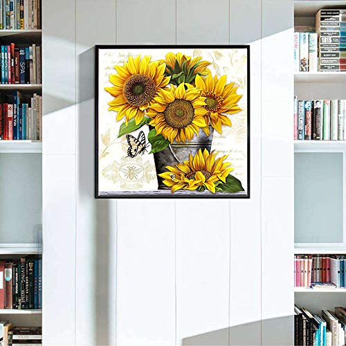 Kit de Pintura de Diamante,DIY 5D Diamond Painting Kit Completo,Diamantes Bordado de Punto de Cruz, Cuadros de Diamantes para Hacer, Manualidades para Decoración de Pared Girasol SIN MARCO