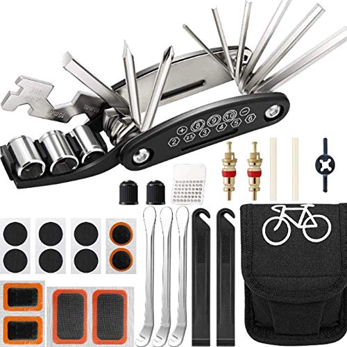 Kit de reparación para bicicleta, kit de reparación de cámara de aire para bicicleta, 16 en 1, herramienta multifunción de bicicleta con kit de parches y palancas de neumático