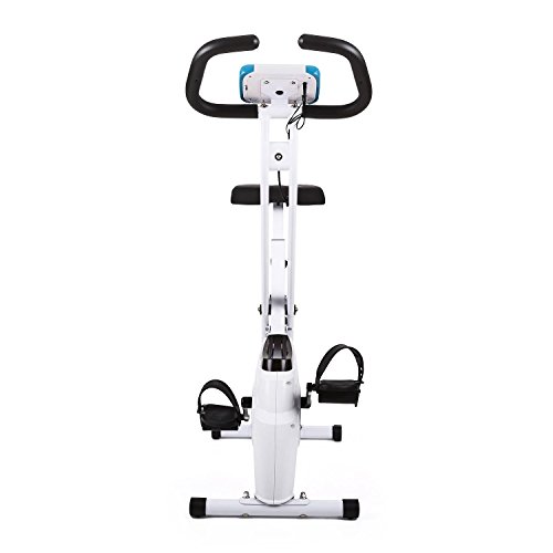 Klarfit Azura Bicicleta Fija Bicicleta Estática Computadora de Entrenamiento Medidor de Pulso 8 Niveles de Resistencia Peso a Rotar de 3Kg Asiento Ergonómico Max. 100Kg Blanco-Azul