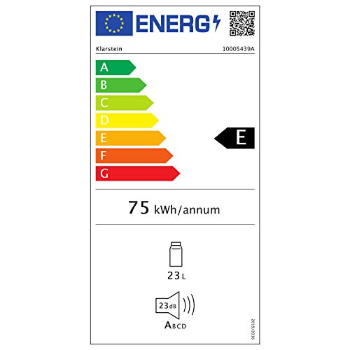 Klarstein MKS-12 - Nevera pequeña, Minibar, Mini nevera, Mini frigorífico, Volumen 24 litros, clase de eficiencia energética E, Silencioso 0 dB, Bajo Consumo, Puerta Cristal, Negro