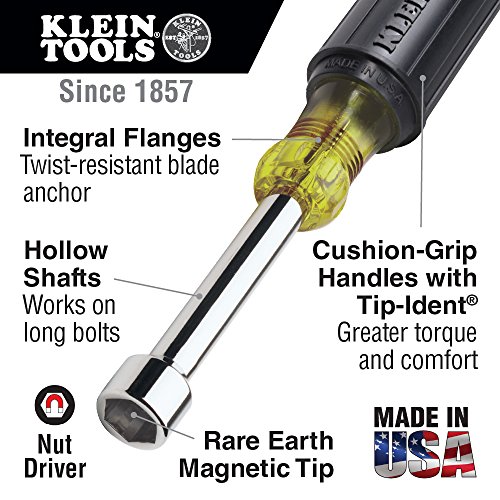 Klein Tools 647M Tool Set, Magnetic Nut Drivers Sizes 3/16, 1/4, 5/16, 11/32, 3/8, 7/16, 1/2-Inch, 6-Inch Hollow Shafts, 7-Piece