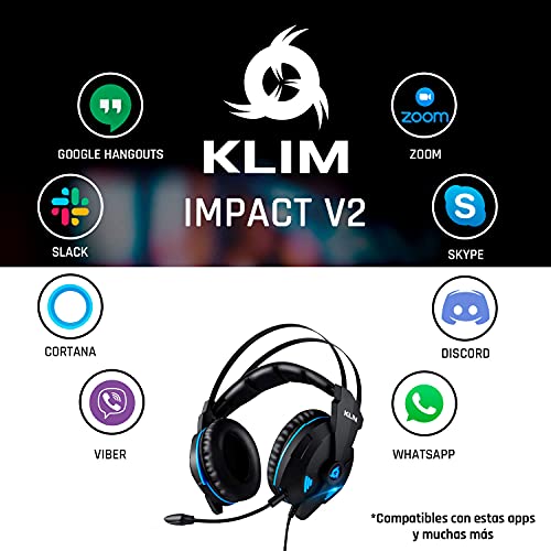 KLIM IMPACT V2 – Cascos Gaming USB - Sonido Envolvente 7.1 + Aislante de Ruidos - Audio de Alta Definición + Potentes Bajos – Auriculares de Diadema con Micrófono para Videojuegos PC PS4 + Cascos PS5