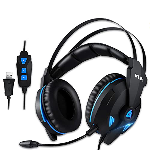 KLIM IMPACT V2 – Cascos Gaming USB - Sonido Envolvente 7.1 + Aislante de Ruidos - Audio de Alta Definición + Potentes Bajos – Auriculares de Diadema con Micrófono para Videojuegos PC PS4 + Cascos PS5