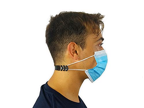 KMINA - Salvaorejas para Mascarillas (x20 uds), Protector Orejas, Sujeta Mascarillas, Extensor Mascarillas Orejas, Gancho para Orejas Ajustable, Color Negro