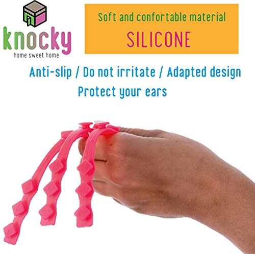 KNOCKY 6 Piezas Salvaorejas de Silicona para Mascarillas - Protector de Orejas y Enganches Soportes para Mascarillas - Sujeta Mascarillas con Adaptador Ajustable de 3 Ganchos