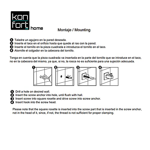 Kon-fort Home Colgador toalla baño cuadrado blanco, con tornillos. Juego 2 ganchos baño diseño, acero inoxidable, para colgar toallas albornoces sombreros. Perchas pared resistentes color blanco mate.